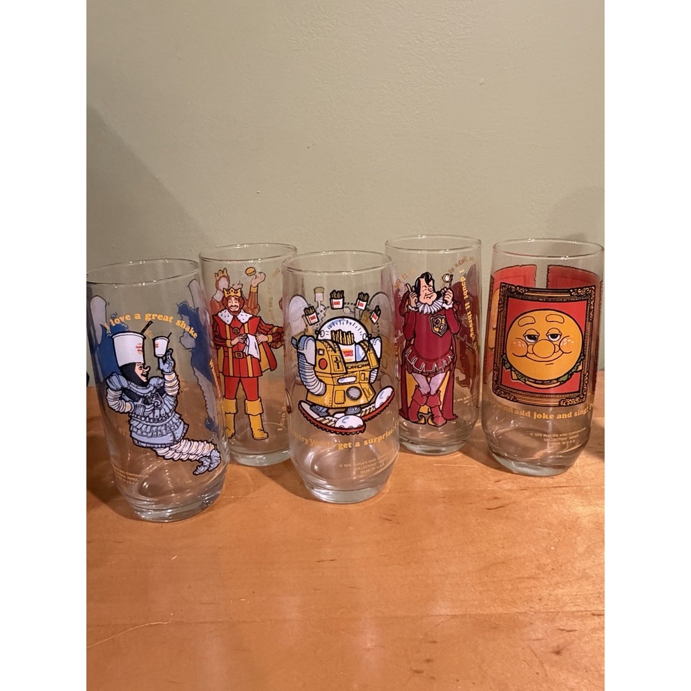 1979 Vintage Burger King Collectors Series Glasses Set of 5 Glasses